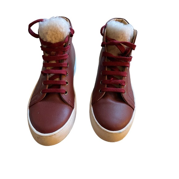 MaiMai Womens Leather High Top Trainer Sneakers Lace-Up Size 6US Burgundy - Picture 1 of 8